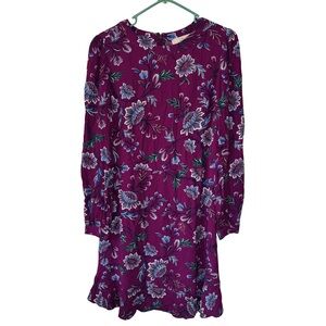 LOFT Long Sleeve Knee Length Purple Floral Dress